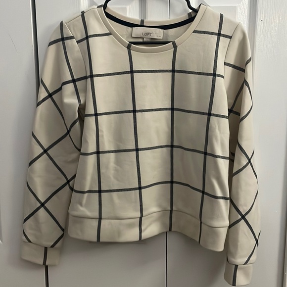 LOFT Sweaters - Loft white and blue check sweatshirt sweater
